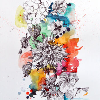 Schilderij getiteld "INDEPENDENCE FLOWER…" door Dariya Tumanova, Origineel Kunstwerk, Aquarel