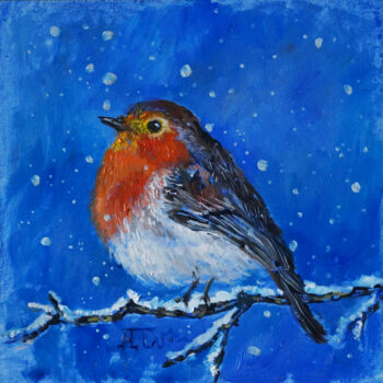 Painting titled "Robin oil painting" by Dariya Tumanova, Original Artwork, Oil