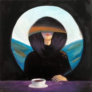 Schilderij getiteld "coffee o' clock" door Darja Samoylovich, Origineel Kunstwerk, Olie
