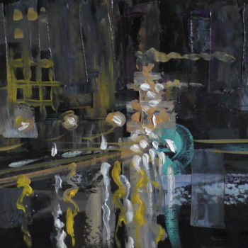 Painting titled "Night City" by Darja Schvetsova, Original Artwork, Oil Mounted on artwork_cat.