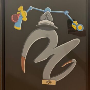 Sculpture titled "Inspecteur Gadget" by Dark, Original Artwork, Wood