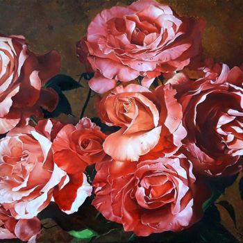 Schilderij getiteld "Roses" door Darkan Yermekbayev, Origineel Kunstwerk, Olie