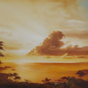 Peinture intitulée "закат над заливом" par Darkan Yermekbayev, Œuvre d'art originale, Huile