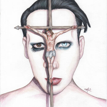 Schilderij getiteld "Marilyn Manson" door Anaït, Origineel Kunstwerk, Aquarel