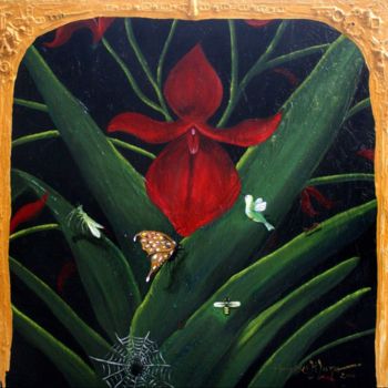 Painting titled "Fatale Red Orchids" by Johnny E.S.J. Otilano, Original Artwork, Oil