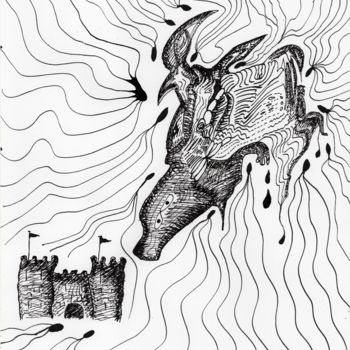 Drawing titled "Cow And Castle." by Darkvine, Original Artwork