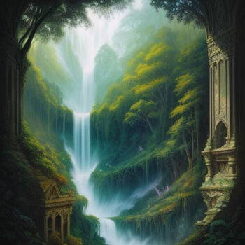 Digitale Kunst getiteld "Waterfall" door Darlene Zagata, Origineel Kunstwerk, AI gegenereerde afbeelding