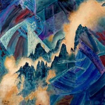 Painting titled "montagnes cosmiques" by Darnal, Original Artwork, Oil
