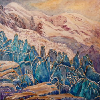 Painting titled "Séracs et Mont-Blanc" by Darnal, Original Artwork, Oil