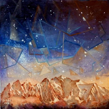 Peinture intitulée "Nuit cosmique" par Darnal, Œuvre d'art originale, Huile