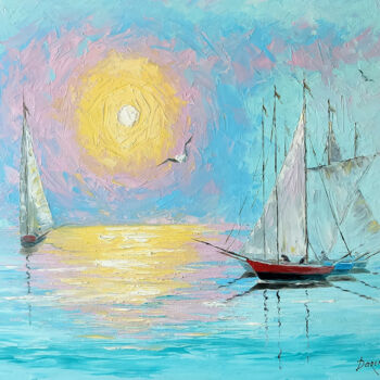 Painting titled "Clear morning at sea" by Irina Daronina, Original Artwork, Oil