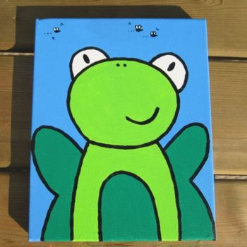 Peinture intitulée "Frog and flies" par Darosa Children'S Art, Œuvre d'art originale