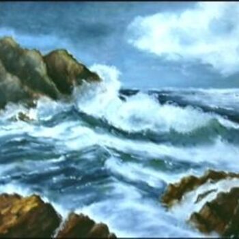 Peinture intitulée "colère sur rochers" par Gisèle Darrieux-Boblin, Œuvre d'art originale, Huile