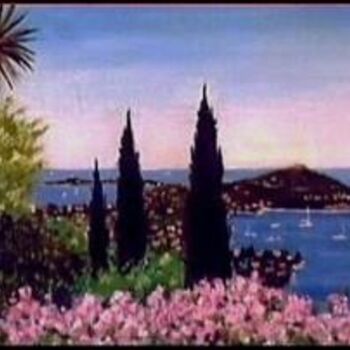 Painting titled "le Cap Ferrat, vu d…" by Gisèle Darrieux-Boblin, Original Artwork, Oil