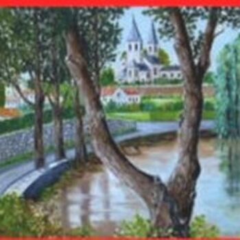 Peinture intitulée "Village entre les a…" par Gisèle Darrieux-Boblin, Œuvre d'art originale, Huile