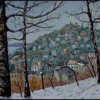 Painting titled "neige sur les Vosges" by Gisèle Darrieux-Boblin, Original Artwork, Oil