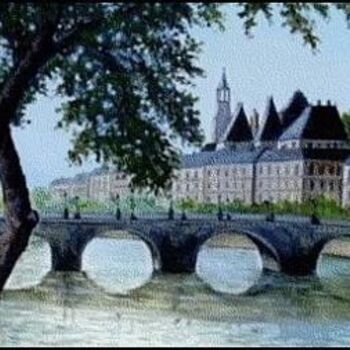 「Paris - le Pont Neuf」というタイトルの絵画 Gisèle Darrieux-Boblinによって, オリジナルのアートワーク, オイル