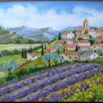 Painting titled "village aux lavandes" by Gisèle Darrieux-Boblin, Original Artwork