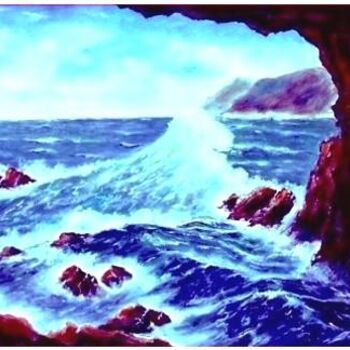 Pintura intitulada "grotte marine" por Gisèle Darrieux-Boblin, Obras de arte originais