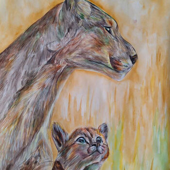 Tekening getiteld "Mother lion and the…" door Darya Moisseyeva, Origineel Kunstwerk, Aquarel