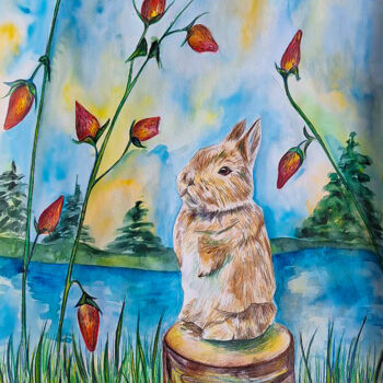Σχέδιο με τίτλο "Bunny in the magic…" από Darya Moisseyeva, Αυθεντικά έργα τέχνης, Ακουαρέλα