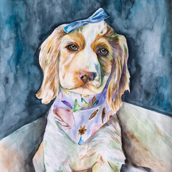 Dessin intitulée "Graceful Lady Dog o…" par Darya Moisseyeva, Œuvre d'art originale, Aquarelle