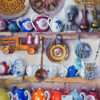 Painting titled "Antique shop in Buk…" by Darya Salakhova, Original Artwork, Tempera
