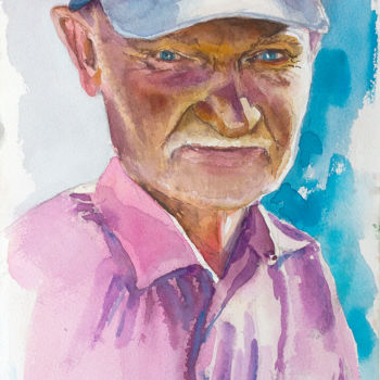 Painting titled "Rural man" by Darya Vlasova, Original Artwork, Watercolor