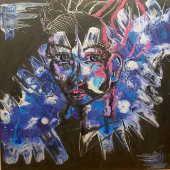 Painting titled "Лицо на черном фоне" by Dasha Dolinina, Original Artwork, Acrylic