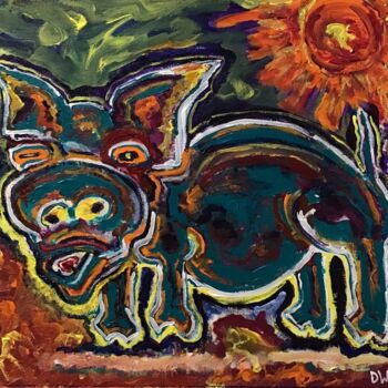 Картина под названием "Satisfied Piggy win…" - Dasha Weissbrem, Подлинное произведение искусства, Акрил