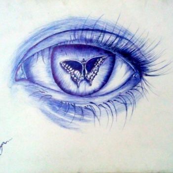 Drawing titled "Eye" by Surya Das, Original Artwork, Ballpoint pen