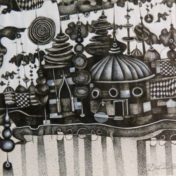 Drawing titled "city3" by Dastid Miluka, Original Artwork, Ink