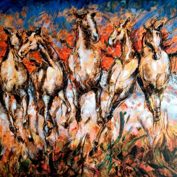 Painting titled "Dancing in the fire" by Datis Golmakani, Original Artwork, Acrylic