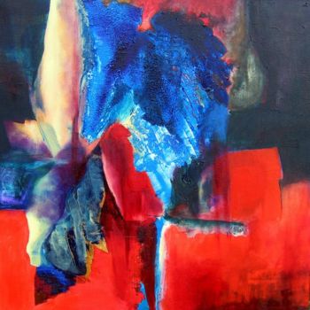 Painting titled "rouge sans titre" by Noëlle Dauby, Original Artwork, Oil