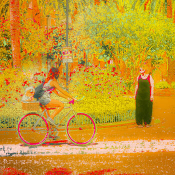 Photography titled "Girl on Bicycle" by Dave Collier, Original Artwork, Manipulated Photography