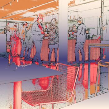 Digitale Kunst getiteld "Cafeteria" door Dave Collier, Origineel Kunstwerk, 2D Digital Work