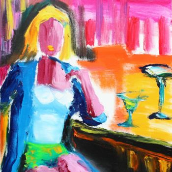 Painting titled "Girl at the Bar" by Mikhail (Mish) Yevdakov, Original Artwork, Oil
