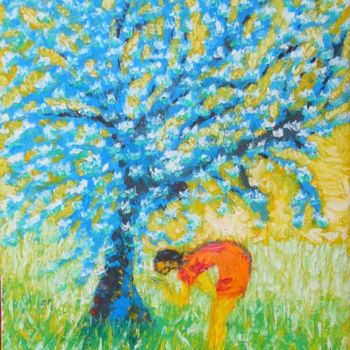 Pintura intitulada "Blue Tree" por Dave Trinel, Obras de arte originais, Óleo