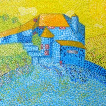 Pintura intitulada "BleuHouse" por Dave Trinel, Obras de arte originais, Óleo
