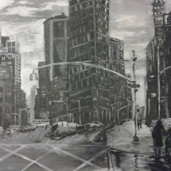 Painting titled "NYC after rain" by Dave Trinel, Original Artwork, Oil