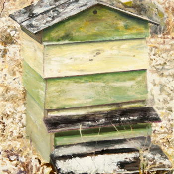 Painting titled "Winter Beehive" by David Dodsworth, Original Artwork, Oil Mounted on Cardboard