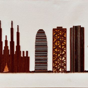 Collagen mit dem Titel "Barcelona skyline" von David Borràs, Original-Kunstwerk, Collagen