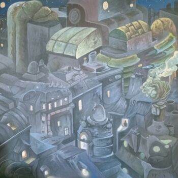 Painting titled "dark city" by David Augusto (mojak), Original Artwork, Acrylic Mounted on Wood Stretcher frame