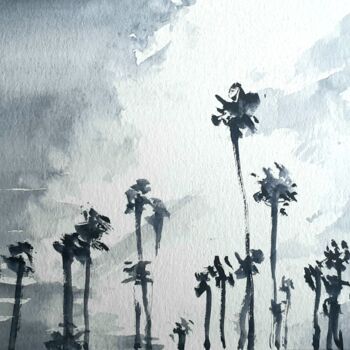 Dessin intitulée "Palmiers" par David Azul, Œuvre d'art originale, Aquarelle