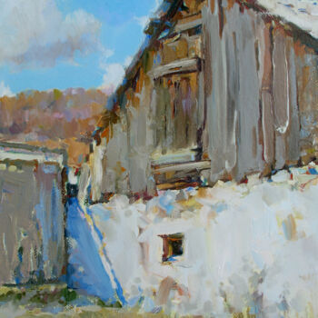 Pintura intitulada "Village Hut" por David Beglaryan, Obras de arte originais, Óleo Montado em Armação em madeira