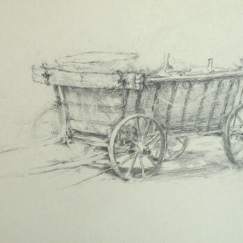 제목이 "Old Wagon"인 그림 David Beglaryan로, 원작, 흑연