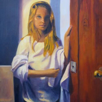 Painting titled "Pauline" by David Benayoun, Original Artwork, Oil Mounted on Wood Stretcher frame