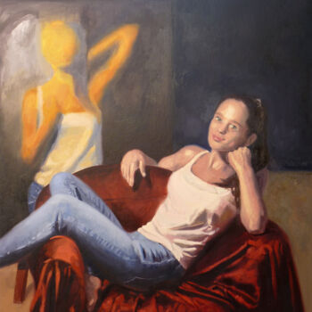 Painting titled "Julia" by David Benayoun, Original Artwork, Oil Mounted on Wood Stretcher frame