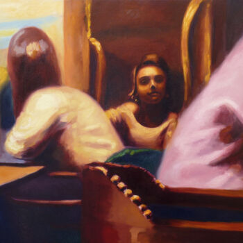 Painting titled "Maëlle (dans un caf…" by David Benayoun, Original Artwork, Oil Mounted on Wood Stretcher frame