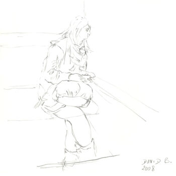 Disegno intitolato "Claire (croquis dan…" da David Benayoun, Opera d'arte originale, Grafite